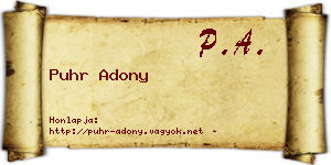 Puhr Adony névjegykártya